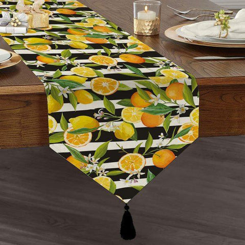 Lemon Table Runner|High Quality Triangle Chenille Lemon Table Runner|Cut Lemon Table Decor|Farmhouse Table|Fresh Home Decor|Tasseled Runner