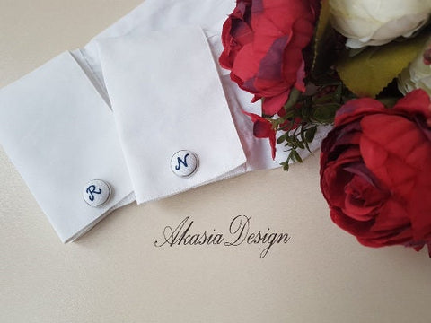 Personalized Embroidered Groomsmen Cufflinks|Unique Handmade Groomsmen Gift|Monogrammed Wedding Cufflinks Initial Letter for Groomsmen