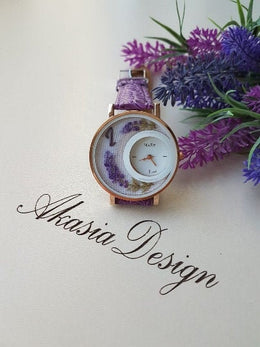 Embroidered Lavender Watch|Purple Floral Wrist Watch for Women|Personalized Unique Gift for Her|Mother's Day Gift|Hand Stitched Embroidery
