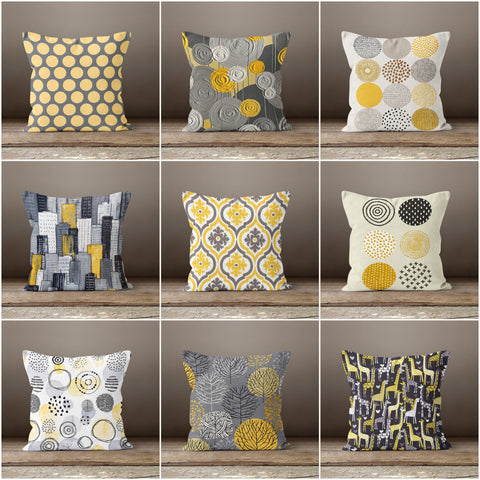 Yellow and Gray Pillow Cover|Abstract Pillow Case|Decorative Housewarming Cushion Case|Outdoor Honeycomb Pillow Top|Boho Bedding Home Decor