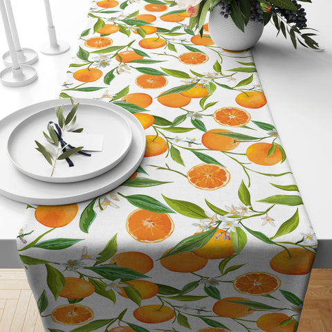 Lemon Table Runner|High Quality Floral Lemon Table Decor|Mandarin Tablecloth|Fresh Citrus Decor|Yellow Lemon with Green Leaves|Summer Trend