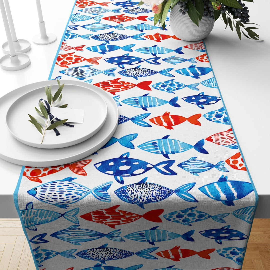 fish kitchen accessories Beach House Table Top with Fish Print – Akasia
