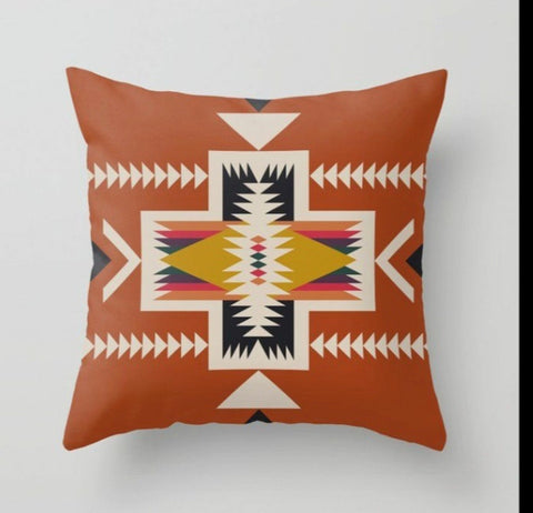 Rug Design Pillow Cover|Southwestern Cushion Case|Brick Color Red Black Green Aztec Home Decor|Aztec Print Ethnic Decor|Geometric Pillow Top