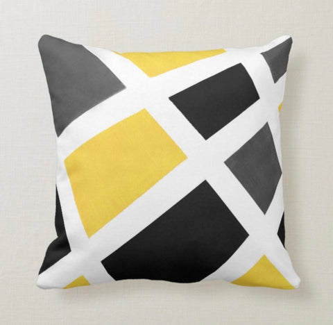 Abstract Yellow Gray Pillow Cover|Boho Bedding Home Decor|Bicycle Love Pillow Cover|Housewarming Geometric Cushion Case|Floral Throw Pillow