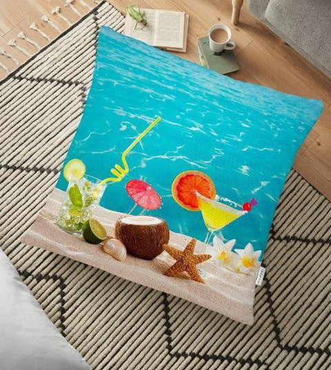 Beach Floor Pillow Cover|Colorful Floor Cushion Case|Outdoor Floor Decor|Starfish Pillow Cover|Digital Print Floor Cushion|Large Pillow Case