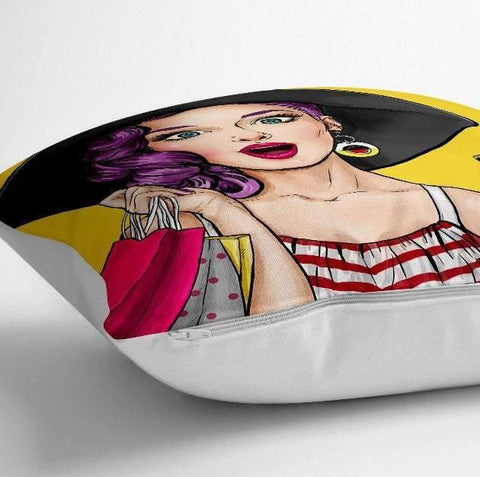 Pop Art Girl Floor Pillow Cover|Floor Cushion Case|Modern Design Case|Boho Style Floor Cushion Case|Digital Print Cushion|Woman Figured Case