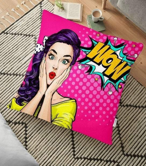 Pop Art Girl Floor Pillow Cover|Floor Cushion Case|Modern Design Case|Boho Style Floor Cushion Case|Digital Print Cushion|Woman Figured Case