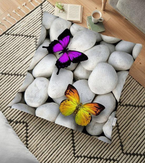 Butterfly Floor Pillow Cover|Blue Butterfly Pillow Case|Floor Cushion Case||White Stones Pillow Case|Housewarming Boho Pillow|Floral Pillow