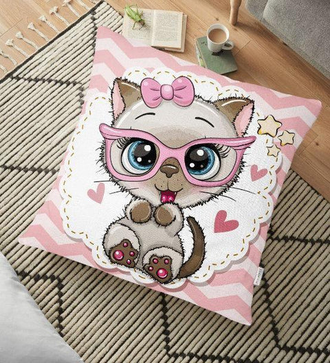 Cute Cats Floor Pillow Cover|Floor Cushion Case|Cat Family Pillow Case|Floor Cushion Cover|Digital Print Floor Cushion|Cat Love Pillow Case