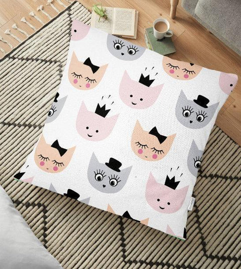 Cute Cats Floor Pillow Cover|Floor Cushion Case|Colorful Cute Cats |Floor Cushion Cover|Digital Print Floor Cushion|Cat Love Pillow Case