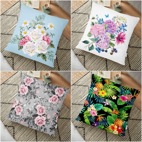 Floral Floor Pillow Cover|Summer Trend Cushion Case|White Pink Floral Case|Floor Cushion Cover|Boho Bedding Home Decor|Farmhouse Style Cover