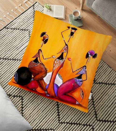 African Women Floor Pillow Cover|Rustic Cushion Case|Decorative Cushion Case|Ethnic Home Decor|Authentic Decor|Digital Print Floor Cushion