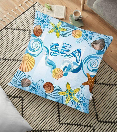 Beach Floor Pillow Cover|Colorful Floor Cushion Case|Outdoor Floor Decor|Coastal Pillow Cover|Digital Print Floor Cushion|Large Pillow Case