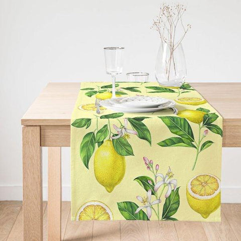 Lemon Table Runner|High Quality Floral Lemon Table Runner|Cut Lemon Table Decor|Farmhouse Table|Fresh Citrus Decors|Yellow Lemons Tablecloth