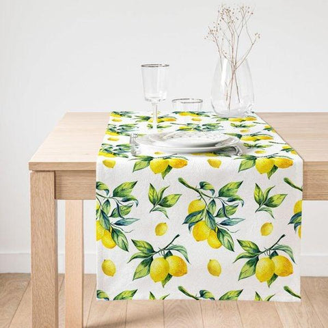 Lemon Table Runner|High Quality Floral Lemon Table Runner|Cut Lemon Table Decor|Farmhouse Table|Fresh Citrus Decors|Yellow Lemons Tablecloth