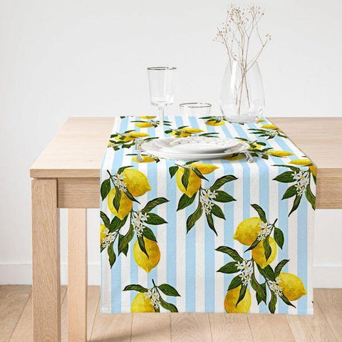 Lemon Table Runner|High Quality Suede Lemon Runner|Floral Lemon Table Decor|Farmhouse Table|Fresh Citrus Decor|Yellow Lemon Tablecloth