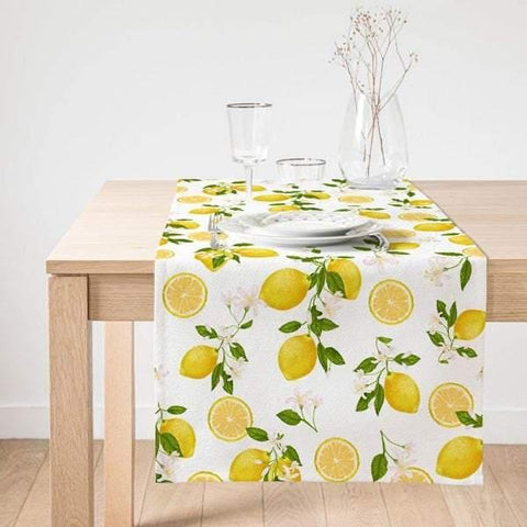 Lemon Table Runner|High Quality Suede Lemon Table Runner|Cut Lemon Table Decor|Farmhouse Table|Fresh Citrus Decor|Yellow Lemon Tablecloth