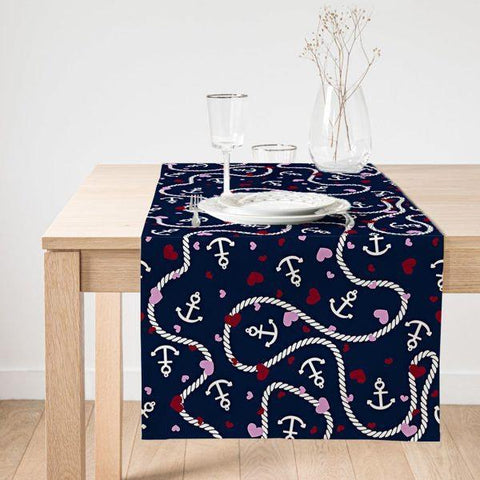 Nautical Table Runner| High Quality Suede Navy Anchor Table Runner|Anchor Table Cover|Decorative Nautical Tabletop|Outdoor Beach House Decor