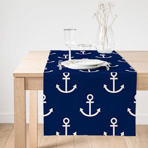 Nautical Table Runner|High Quality Suede Navy Anchor Table Runner|Anchor Table Covers|Decorative Nautical Tabletop|Outdoor Beach House Decor