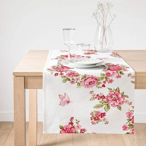 Floral Table Runner|High Quality Suede Floral Table Runner|Summer Trend Table Top|Red Rose Kitchen Decor|Bunch of Red Roses Table Decor
