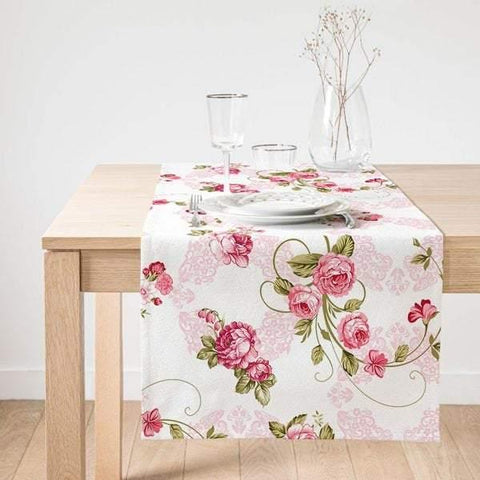 Floral Table Runner|High Quality Suede Floral Table Runner|Summer Trend Table Top|Red Rose Kitchen Decor|Bunch of Red Roses Table Decor