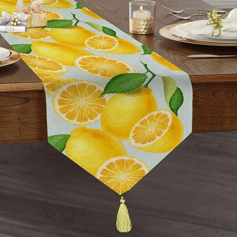 Lemon Table Runner|High Quality Triangle Chenille Lemon Table Runner|Cut Lemon Table Decor|Farmhouse Table|Fresh Home Decor| Tasseled Runner