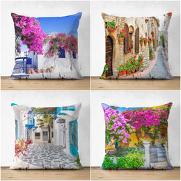 Flower Landscape Suede Pillow Cover|Landscape Cushion Case|Floral Landscape Home Decor|Floral Cushion Cover|Digital Print Summer Trend Case