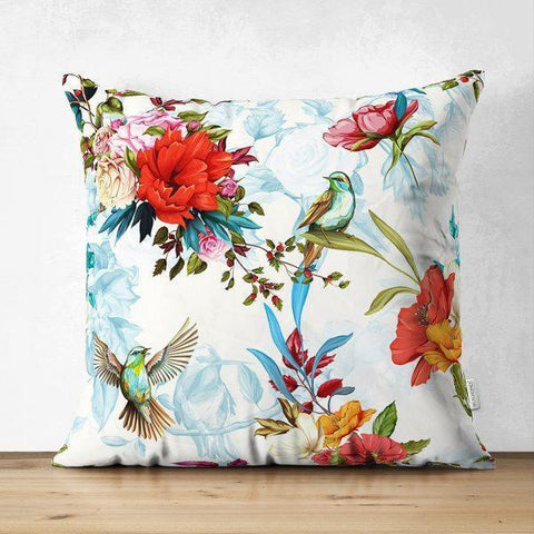 Floral Pillow Cover|Summer Trend Cushion Case|White Daisy Pink Rose Decor|Decorative Suede Floral Cushion Cover|Digital Print Spring Trend