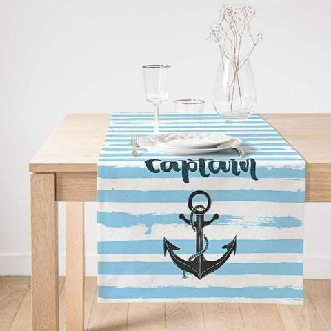 Nautical Table Runner|High Quality Suede Navy Anchor Table Runner|Anchor Table Cover|Decorative Nautical Tabletop|Outdoor Beach House Decor