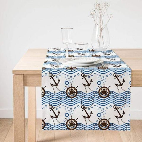 Nautical Table Runner|High Quality Suede Navy Anchor Table Runner|Anchor Table Cover|Decorative Nautical Tabletop|Outdoor Beach House Decor