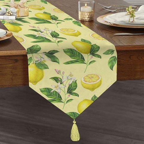 Lemon Table Runner|High Quality Triangle Chenille Lemon Table Runner|Cut Lemons Table Decor|Farmhouse Table|Fresh Home Decor|Tasseled Runner