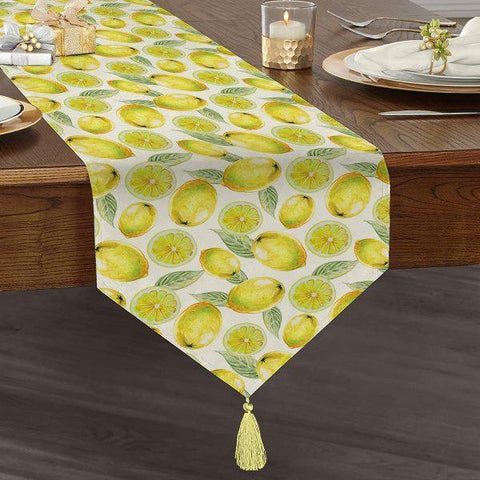 Lemon Table Runner|High Quality Triangle Chenille Lemon Table Runner| Cut Lemon Table Decor|Farmhouse Table|Fresh Home Decor|Tasseled Runner