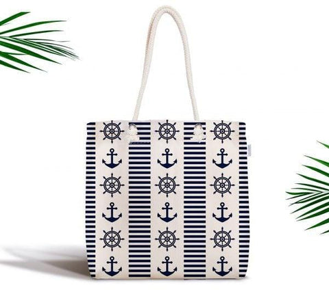 Nautical Shoulder Bag|Navy Anchor Fabric Handbag|Modern Style Wheel Handbag|Marine Beach Tote Bag|Digital Print Messenger Bag|Gift for Her
