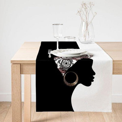 African Girl Table Runner|Authentic Table Cover|Decorative African Design Tabletop|Ethnic House Decor|African Beauty Home Decor|Suede Runner