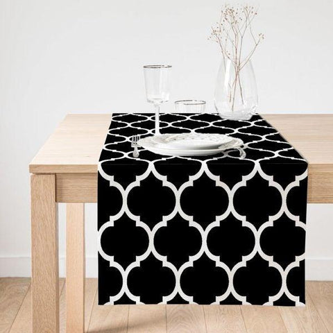 Black & White Geometric Table Runner|High Quality Tabletop|Decorative Tabletop|Modern Home Decor|Psychedelic Style Runner|Suede Table Runner