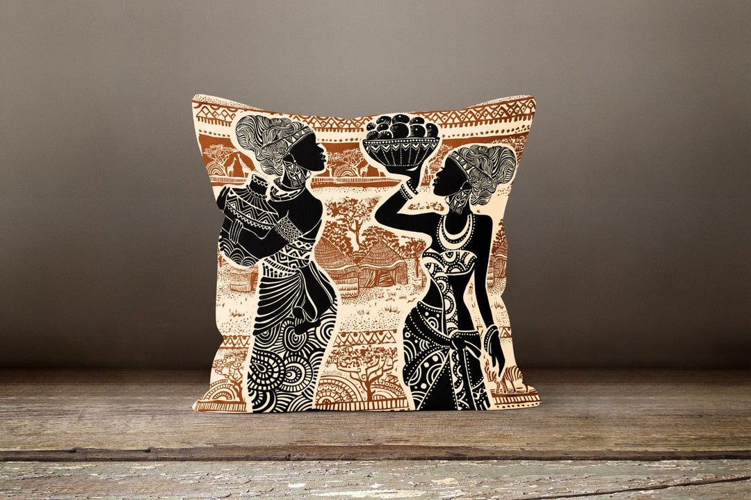 African Women Pillow Cover|Rustic Cushion Case|Decorative Cushion Cover|Ethnic Home Decor|Authentic Home Decor| Digital Print Cushion Cover