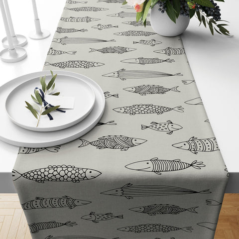 Beach House Table Runner|Fish Kitchen Decor|Decorative Nautical Table Top|Coastal Runner|Colorful Fish Home Decor|Sea Food Print Home Decor