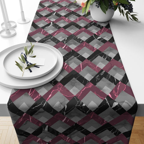 Decorative Table Runner|3D Looking Table Top|Zigzag Pattern Home Decor|Checkered Tablecloth|Bike Chain Pattern Table Runner|Geometric Runner