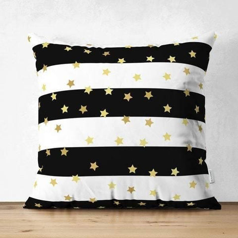 Decorative Pillow Case|Black & White and Gold Pillow Cover|Psychedelic Suede Cushion Cover|Rustic Home Decor|Bohemian Style Pillow Case
