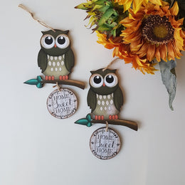 Set of 2 Owl Home Sweet Home Sign|  Wall Decor|Decorative Wall Hangings|Uv Printing|Home Sweet Home|Custom Modern Art|Housewarming Gift