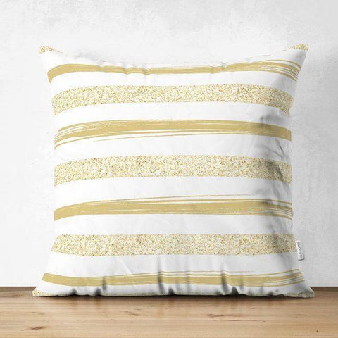 Golden Stripes Pillow Cover|Geometric Suede Cushion Cover|Decorative Pillow Case|Psychedelic Style Home Decor|Bohemian Style Pillow Case