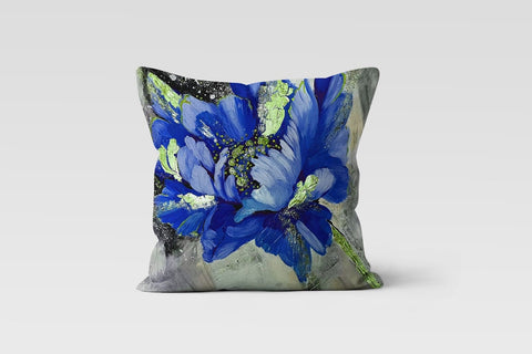 Floral Pillow Cover|Summer Trend Throw Pillow Case|Decorative Pillow Case|Blue and Turquoise Flowers Pillow|Housewarming Floral Cushion Case