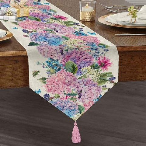 Floral Table Runner| High Quality Triangle Chenille Table Runner| Summer Trend Tabletop|Farmhouse Table|Heartwarming Flowers Tasseled Runner