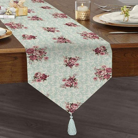 Floral Table Runner|High Quality Triangle Chenille Table Runner | Summer Trend Tabletop|Farmhouse Table|Heartwarming Flowers Tasseled Runner