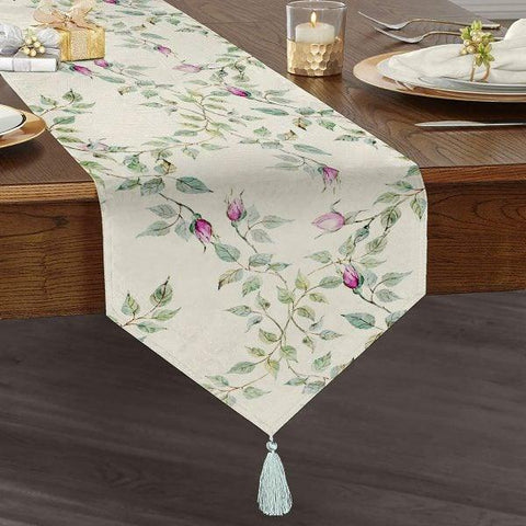 Floral Table Runner|High Quality Triangle Chenille Table Runner|Summer Trendy Tabletops|Farmhouse Table|Heartwarming Flowers Tasseled Runner
