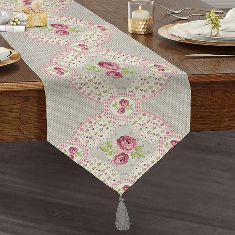 Floral Table Runner|High Quality Triangle Chenille Table Runner|Summer Trend Tabletop|Farmhouse Table|Flowers with Patterns Tasseled Runner