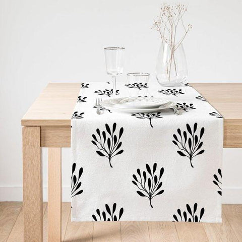 Leaf Table Runner|Floral Table Runner|Black Green and Brown Leaf Drawing Suede Runner|High Quality Table Decor|Plant Drawing Kitchen Decor