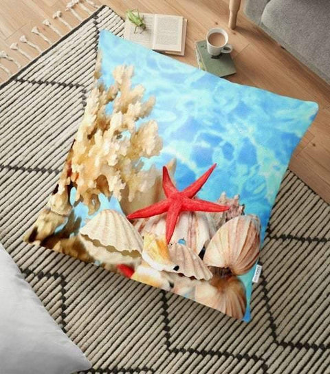 Beach Floor Pillow Cover|Colorful Floor Cushion Case|Outdoor Floor Decor|Starfish Pillow Case|Digital Print Floor Cushion|Large Pillow Cover
