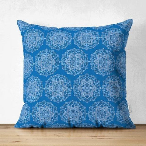 Tile Pattern Pillow Cover|Geometric Design Suede Pillow Case|Bluish Home Decor|Decorative Pillow Case |Farmhouse Style Authentic Pillow Case