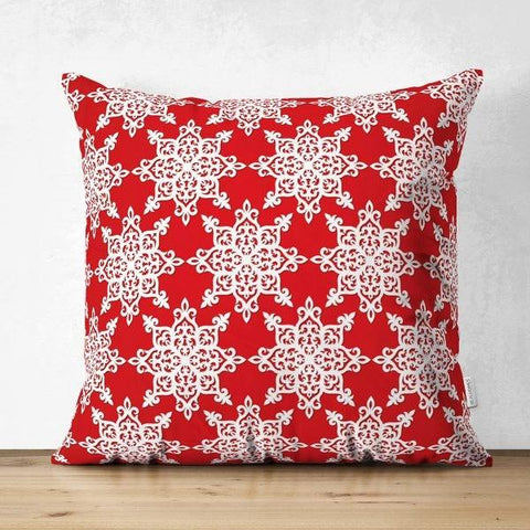 Lace Pattern Pillow Cover|Geometric Design Suede Pillow Case|Decorative Pillow Case |Red Home Decor|Farmhouse Style Authentic Pillow Case